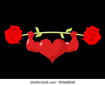 Heart strong. love powerful. Sport barbell rose flower
