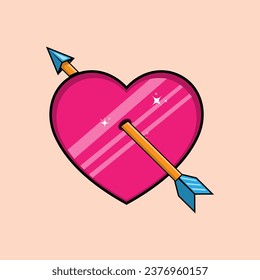 Heart stuck by arrow, heart with arrow vector