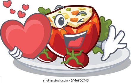 With heart stuffed tomatoes on a cartoon board