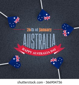 Heart Style Australia Flag, Retro Background of Australia Day, National Celebration Card, Grunge Badges Vector Emblem