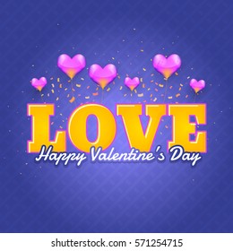Heart Style Balloons, Happy Valentine's Day Violet Colors Postcard, Web Banner Celebration Design. Greeting Card, Vector Elements Background or Flyer, Poster