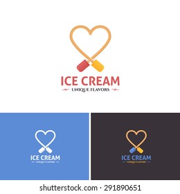 Heart Style Flat Ice Cream Vector Icons, Logos, Sign, Symbol Template 
