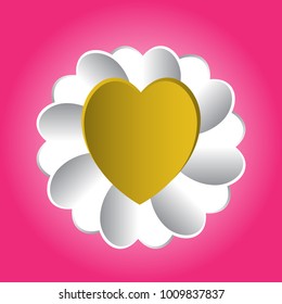 Heart style paper cut on pink color background.