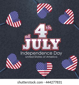 Heart Style US Flags, Retro Background USA Independence Day Greeting Card Design