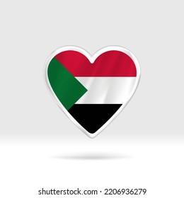 Heart from Sudan flag. Silver button heart and flag template. Easy editing and vector in groups. National flag vector illustration on white background.