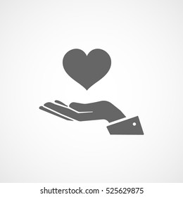 Heart Suit On Hand Flat Icon On White Background