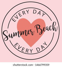 heart summer beach text circle line girl tee illustration art vector