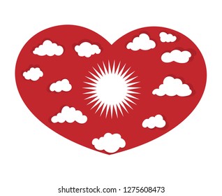 Heart with sun and clouds caring for nature concept, Valentine card.