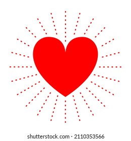 Heart sun line icon. Red shining heart. Happy Valentines Day. Hearts with rays. Dash line. Sunburst starburst circle. Love sign symbol. Flat design. Isolated White background. Vector illustration