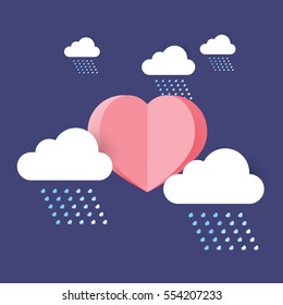 Heart sun with rain cloud. Abstract vector illustration.
