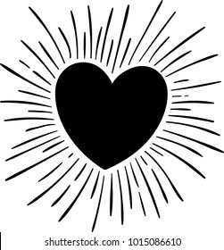  heart with sun ray, hand-drawn vector