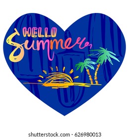 heart with the sun signs and lettering happy summer