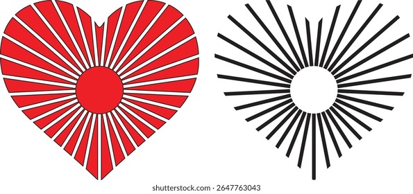 Heart with sunburst design in red and black