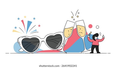 Heart Sunglasses Champagne Toasts and Celebration Festive Party Time Elements