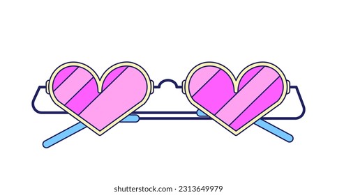 Heart sunglasses flat vector cartoon icon. Funky glasses. Retro style accessory. Editorial, magazine spot illustration. Colorful object isolated on white. Editable 2D simple drawing, graphic design