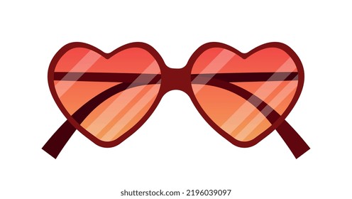 Heart sunglasses icon. Sticker for social networks, graphic element for website. Romantic accessory, love and romance. Poster or banner, sun protection for eyes. Cartoon flat vector illustration