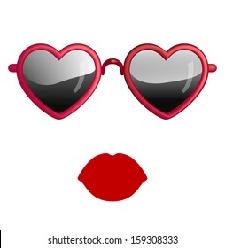 Heart Sunglasses And Lips Isolated On White