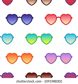 Heart sunglasses. Seamless vector pattern