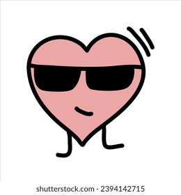Heart with sunglasses, vector doodle illustration.