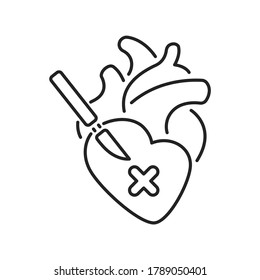 Heart Surgery Black Line Icon. Surgical Emergency. Isolated Vector Element. Outline Pictogram For Web Page, Mobile App, Promo.