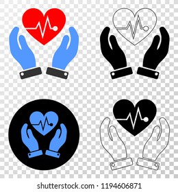 Heart surgery care hands EPS vector pictograph with contour, black and colored versions. Illustration style is flat iconic symbol on chess transparent background.