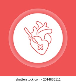 Heart surgery color button icon. Surgical emergency. Isolated vector element. Outline pictogram for web page, mobile app, promo.