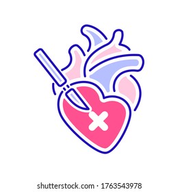 Heart Surgery Color Line Icon. Surgical Emergency. Isolated Vector Element. Outline Pictogram For Web Page, Mobile App, Promo.