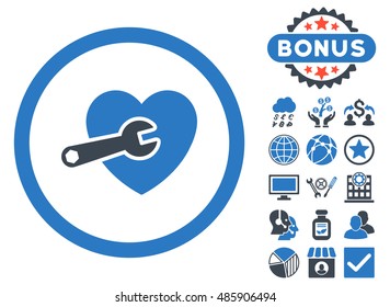 Heart Surgery icon with bonus pictures. Vector illustration style is flat iconic bicolor symbols, smooth blue colors, white background.