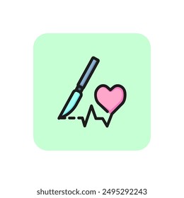 Heart surgery line icon. Heart shape, cardiograph, scalpel. Health care concept. Can be used for topics like disease, medical help, cardiology