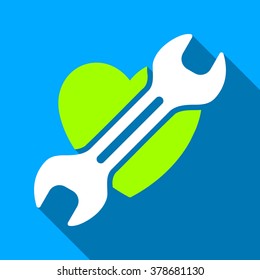 Heart Surgery long shadow vector icon. Style is a flat light symbol with rounded angles on a blue square background.