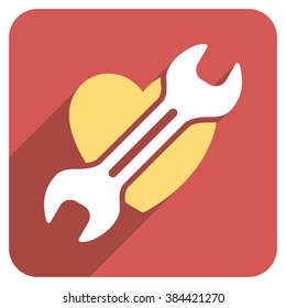 Heart Surgery long shadow vector icon. Style is a flat symbol on a red rounded square button.