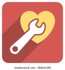 Heart Surgery long shadow vector icon. Style is a flat symbol on a red rounded square button.
