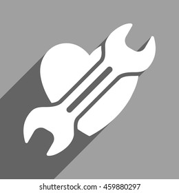 Heart Surgery long shadow vector icon. Style is a flat heart surgery white iconic symbol on a gray square background.