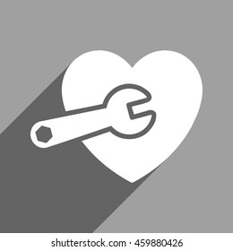 Heart Surgery long shadow vector icon. Style is a flat heart surgery white iconic symbol on a gray square background.