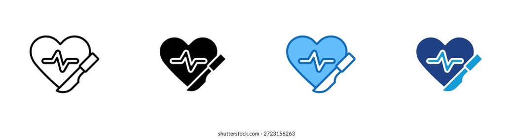 Cirurgia cardíaca Design de ícone de estilo múltiplo Vetor - coração com um bisturi, representando cirurgia médica, tratamento cardíaco e procedimentos de saúde