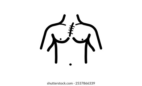 cicatriz de cirurgia cardíaca, silhueta isolada preta
