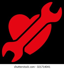 Heart Surgery vector icon. Style is flat symbol, red color, rounded angles, black background.