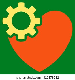 Heart Surgery vector icon. Style is bicolor flat symbol, orange and yellow colors, rounded angles, green background.