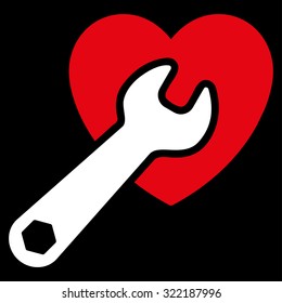 Heart Surgery vector icon. Style is bicolor flat symbol, red and white colors, rounded angles, black background.