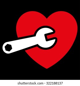 Heart Surgery vector icon. Style is bicolor flat symbol, red and white colors, rounded angles, black background.