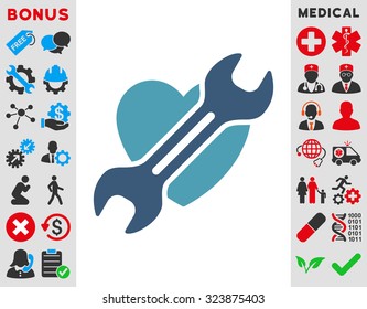 Heart Surgery vector icon. Style is bicolor flat symbol, cyan and blue colors, rounded angles, white background.