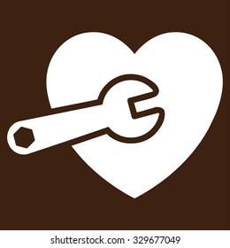 Heart Surgery vector icon. Style is flat symbol, white color, rounded angles, brown background.