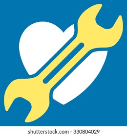 Heart Surgery vector icon. Style is bicolor flat symbol, yellow and white colors, rounded angles, blue background.