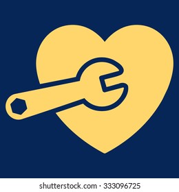 Heart Surgery vector icon. Style is flat symbol, yellow color, rounded angles, blue background.