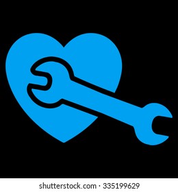 Heart Surgery vector icon. Style is flat symbol, blue color, rounded angles, black background.
