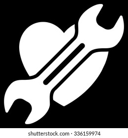 Heart Surgery vector icon. Style is flat symbol, white color, rounded angles, black background.