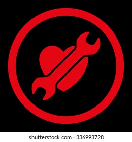 Heart Surgery vector icon. Style is flat rounded symbol, red color, rounded angles, black background.