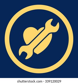 Heart Surgery vector icon. Style is flat rounded symbol, yellow color, rounded angles, blue background.