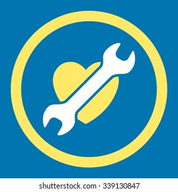 Heart Surgery vector icon. Style is bicolor flat rounded symbol, yellow and white colors, rounded angles, blue background.