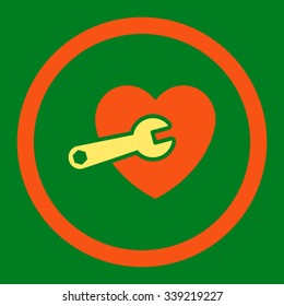 Heart Surgery vector icon. Style is bicolor flat rounded symbol, orange and yellow colors, rounded angles, green background.